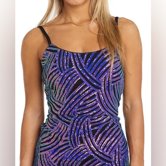MORGAN & COMPANY JUNIORS SEQUINED LACE UP CUTOUT BACK HOMECOMING PROM DRESS - Picture 4 of 6